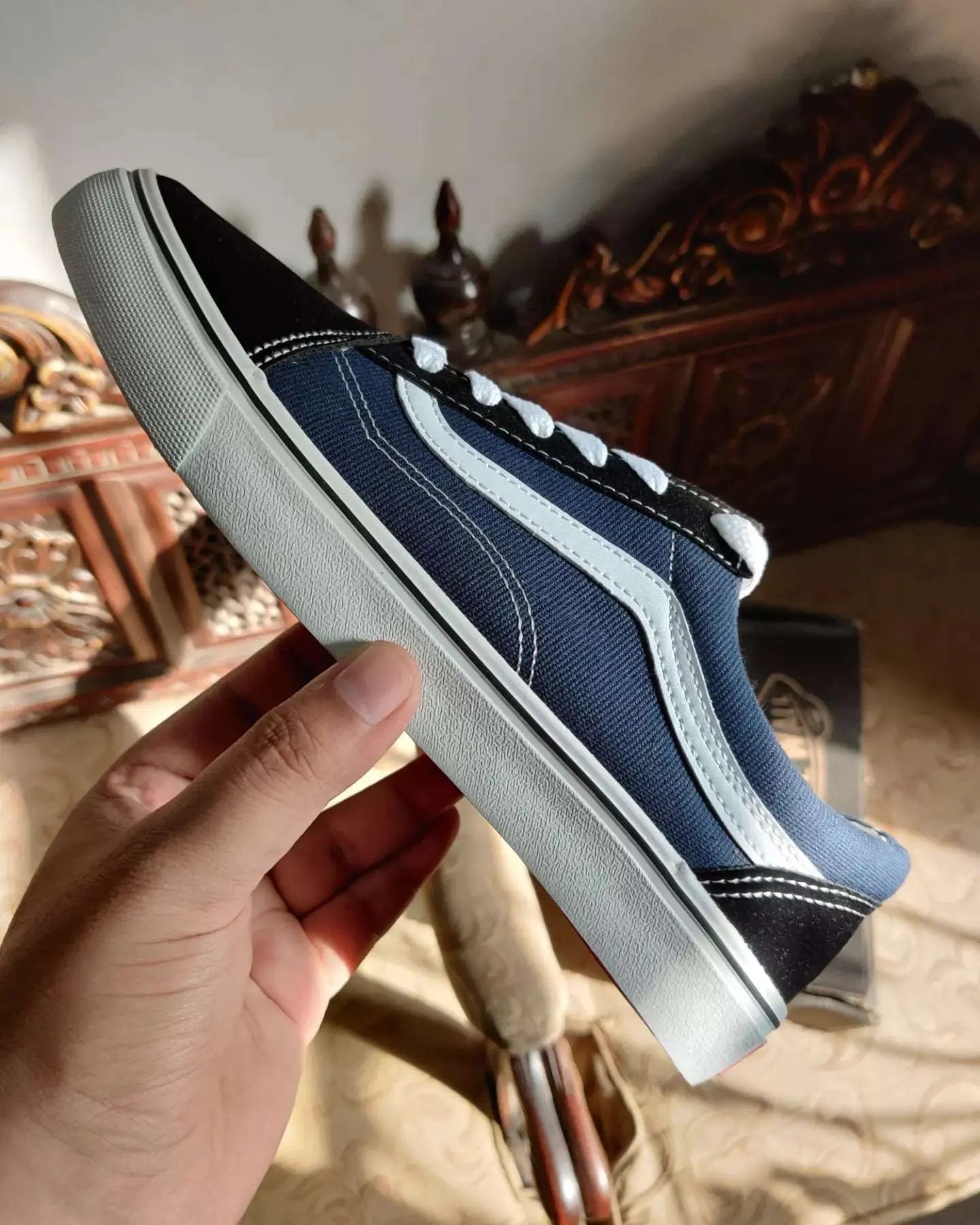 Navy blue and black old skool vans hotsell