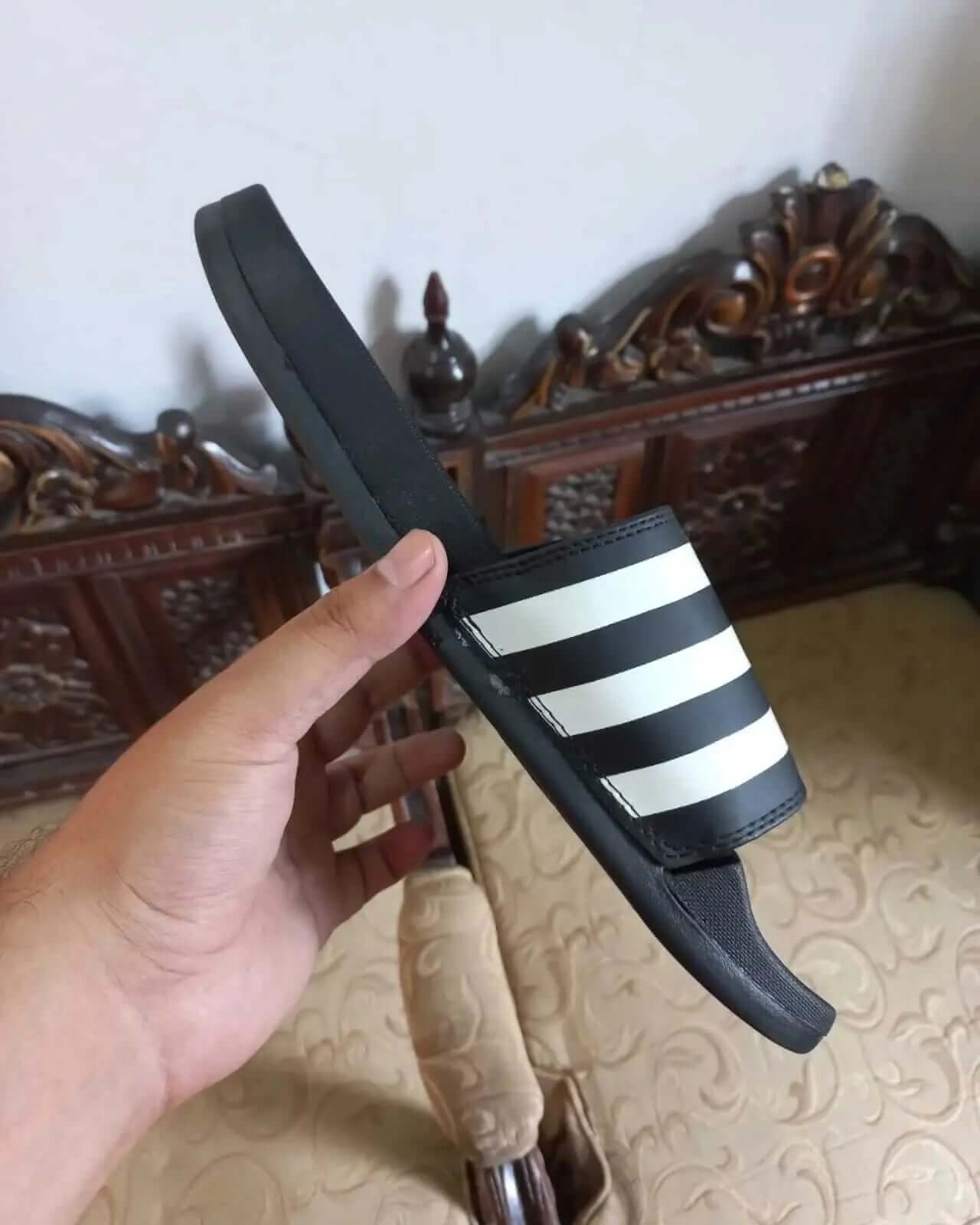Adidas Adilette Comfort Slides Black/White-SneakKicks - Sneak Kicks