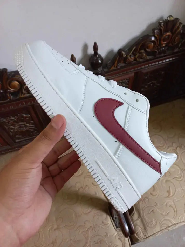 Nike Air Force 1 Low Cut Out Swoosh White Maroon - Sneak Kicks