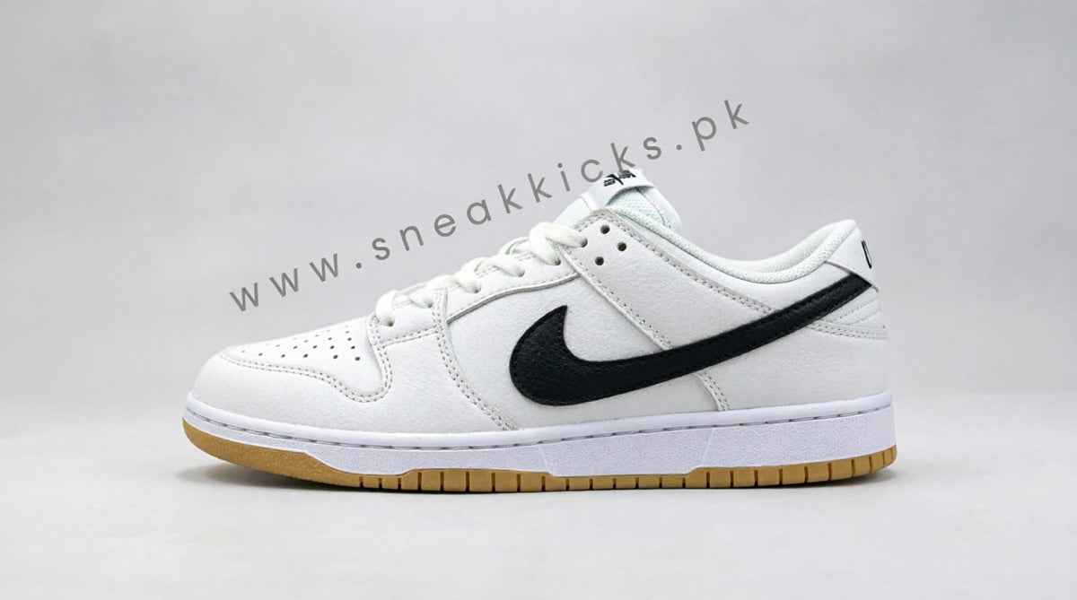 Nike SB Dunk Low Pro White Black Gum, opposite side view