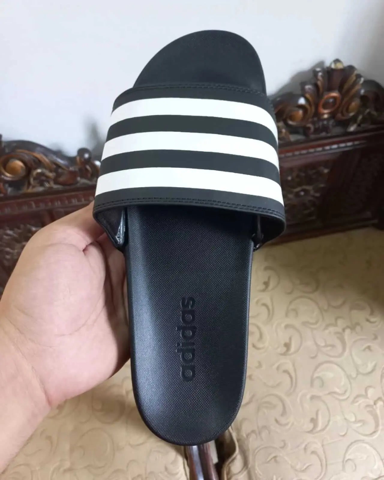 Adidas Adilette Comfort Slides Black/White-SneakKicks - Sneak Kicks