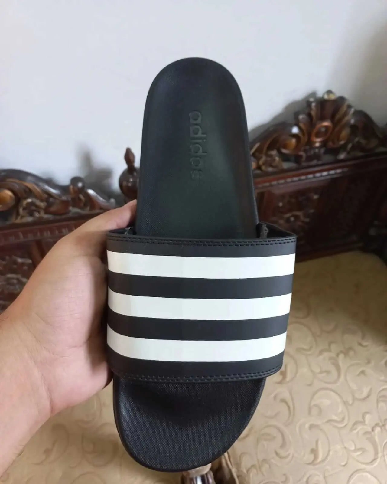 Adidas Adilette Comfort Slides Black/White-SneakKicks - Sneak Kicks