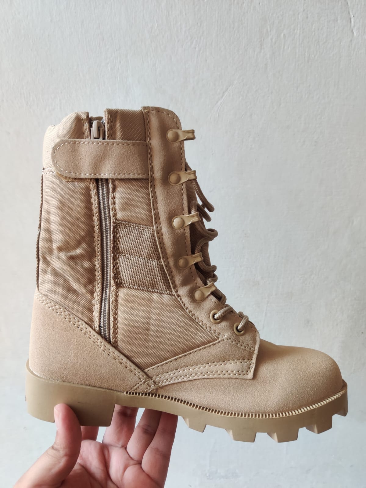 Beige Tactical Shoes with Zip Sneak Kicks